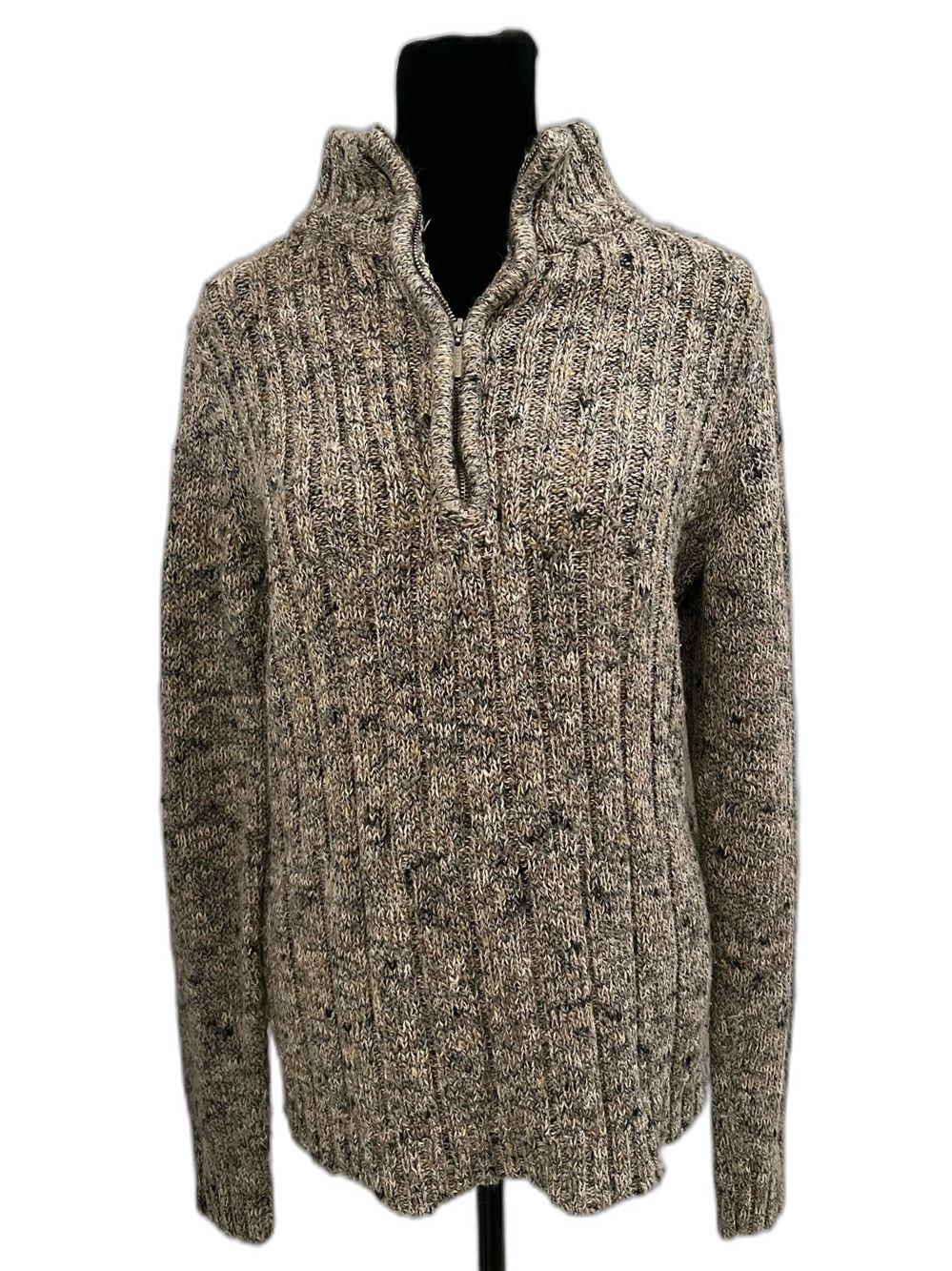 Liz Claiborne Women’s Marled Knit Quarter Zip Sweater Gray Taupe L